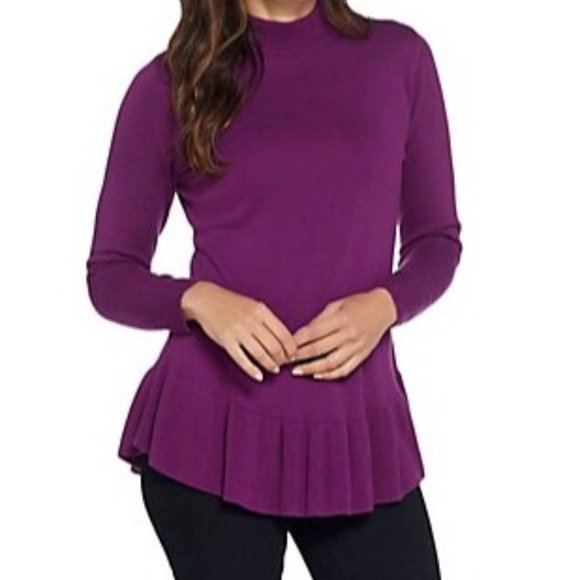 Isaac Mizrahi Tops - Isaac Mizrahi Mock-Neck Long-Sleeve sweater Purple/Grape Plum XS